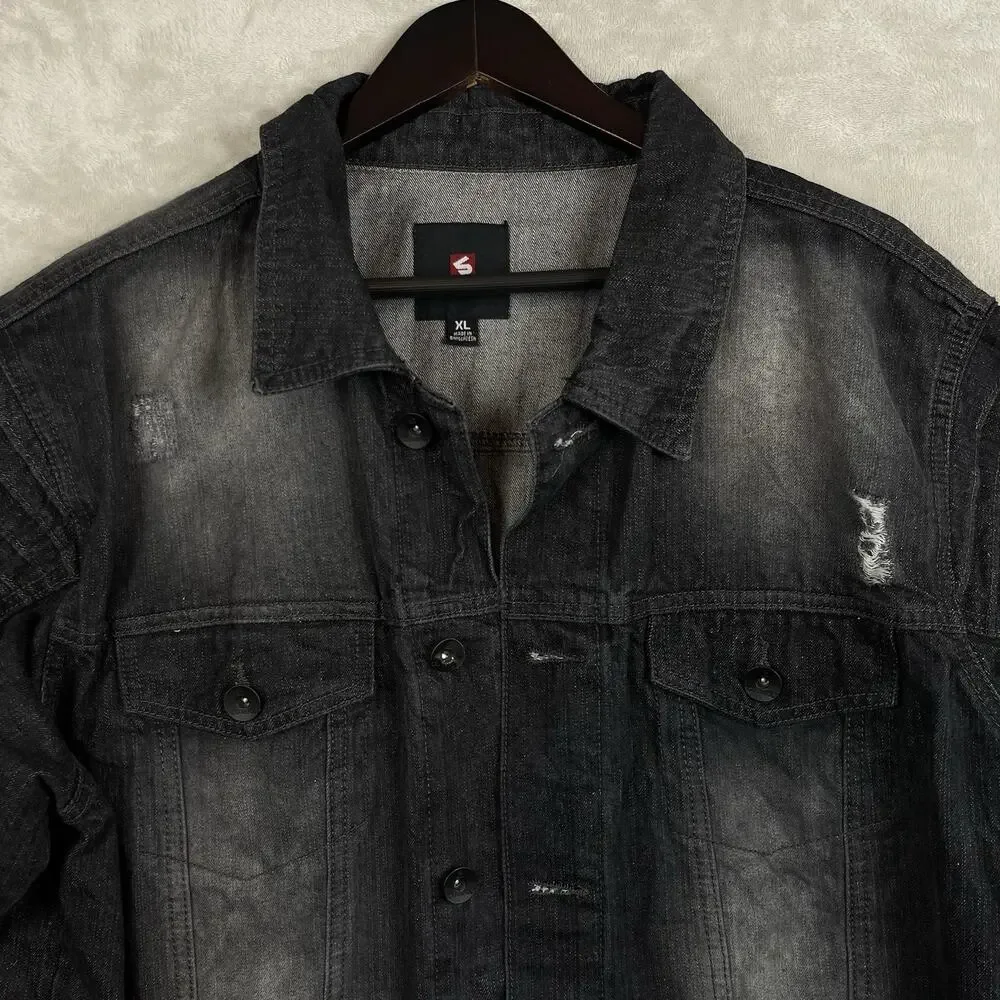 Southpole Denim Jacket Men's XL Acid Wash Hand Painted Moon Child Grungecore